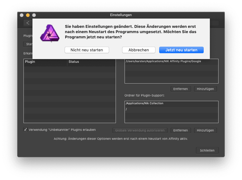 Neustart von Affinity Photo
